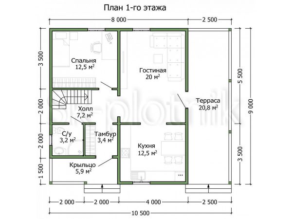 Проект Каркасный дом 10,5х9 в финском стиле ДК-90. Картинка №4