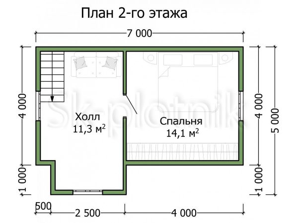 Небольшой гостевой каркасный дом для дачи 6х7 ДК-100. Картинка №4
