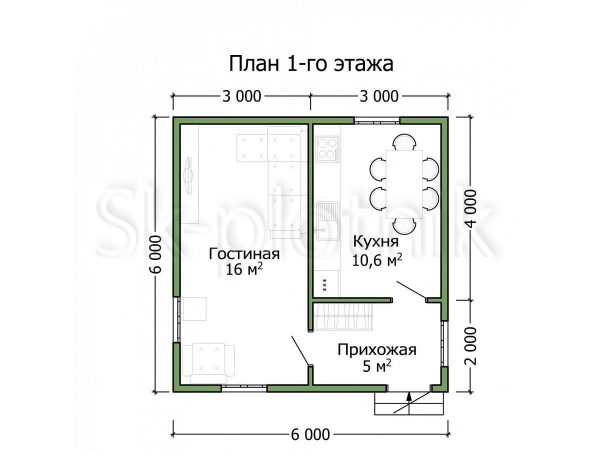 Проект каркасного гостевого дома 6х6 1 этаж ДК-103. Картинка №3
