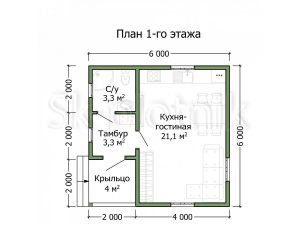 Проект каркасного дачного дома 6х6 1 этаж ДК-106. Миниатюра №3