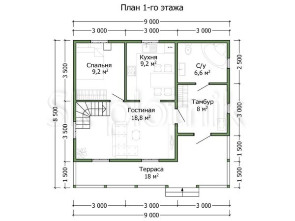 Проект каркасного дачного типового дома с утеплителем ДК-130. Картинка №3