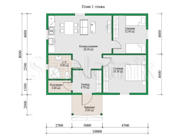 Проект одноэтажного финского каркасного дома 8х11 ДК-138. Картинка №3