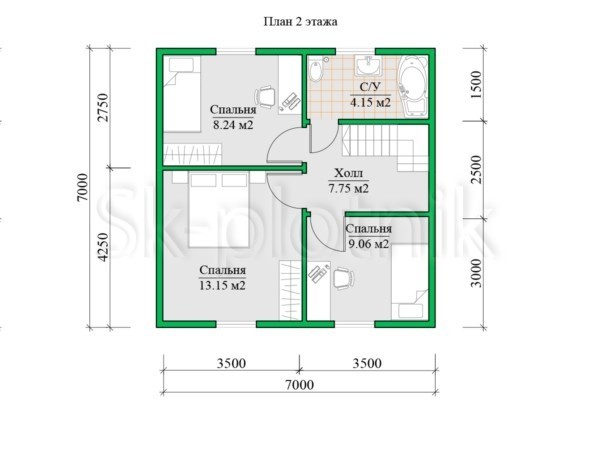 Проект полутораэтажного каркасного дома 7х7 м ДК-137. Картинка №4
