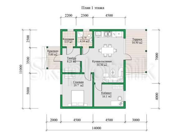 Проект финского каркасного дома 9х11, 1 этаж ДК-147. Картинка №3