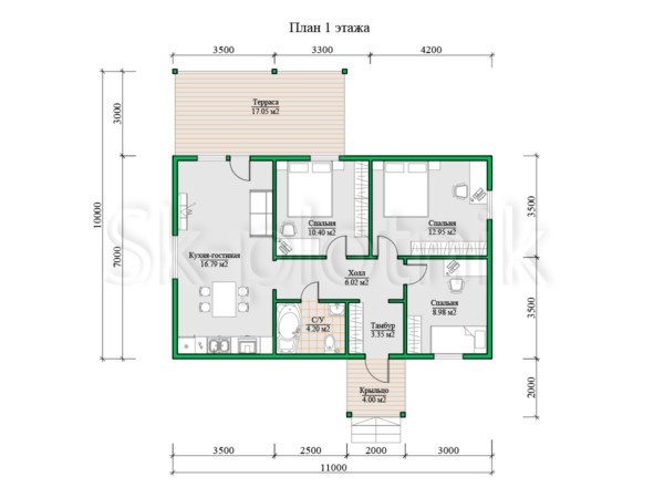 Проект финского каркасного дома 7х11 с террасой, 1 этаж ДК-145. Картинка №3