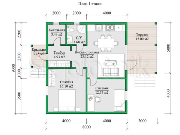 Проект финского каркасного дома 8х9, 1 этаж ДК-150. Картинка №3